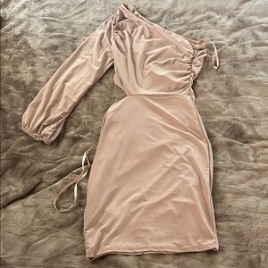 Elegant One-Shoulder Beige Dress